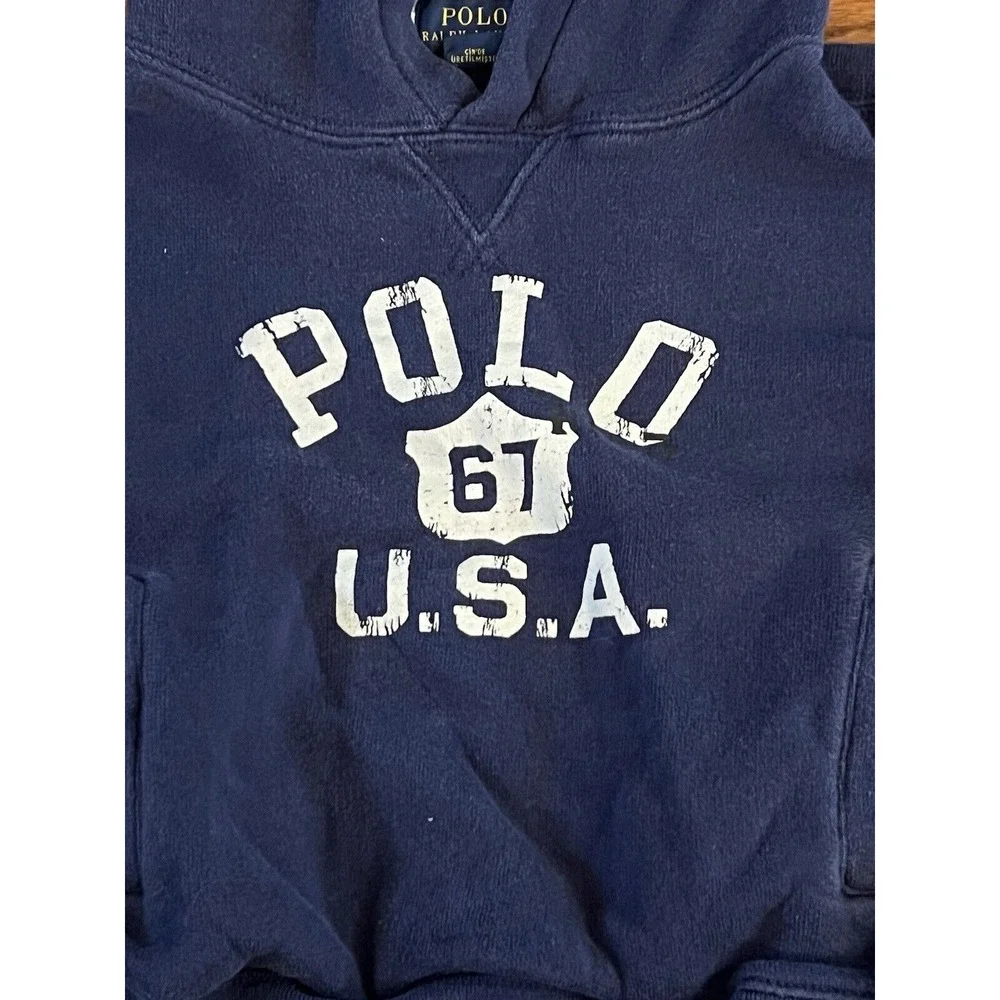 Boys Polo Ralph Lauren Hoodie‎ USA Patriotic Navy Blue Sz 5 Very Good Condition!